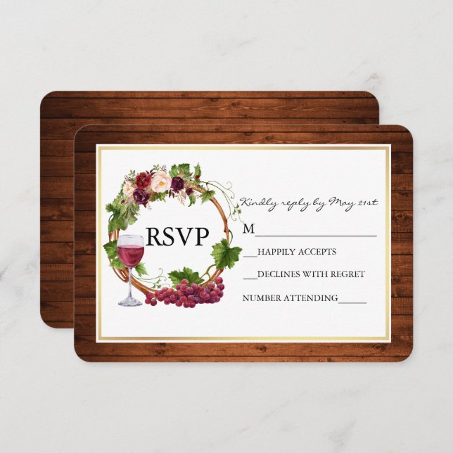 Cartão RSVP Guirlanda de madeira para casamento com flores de  (Frente/Verso)