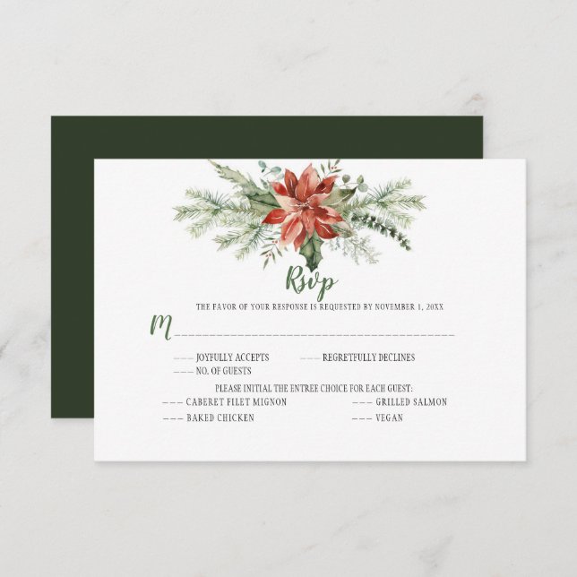 Cartão RSVP Guirlanda de Natal Vermelha de Poinsettia Sempre V (Frente/Verso)