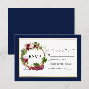 Cartão RSVP Guirlanda de Uvas Florais em Aquarela Casamento Az