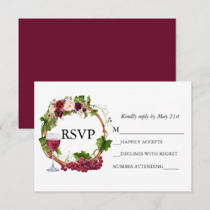 Cartão RSVP Guirlanda Floral de Videiras de Uva em Aquarela Bu