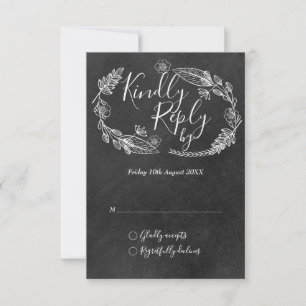 Cartão RSVP Guirlanda Floral Desenhada à Mão em Quadro Negro S