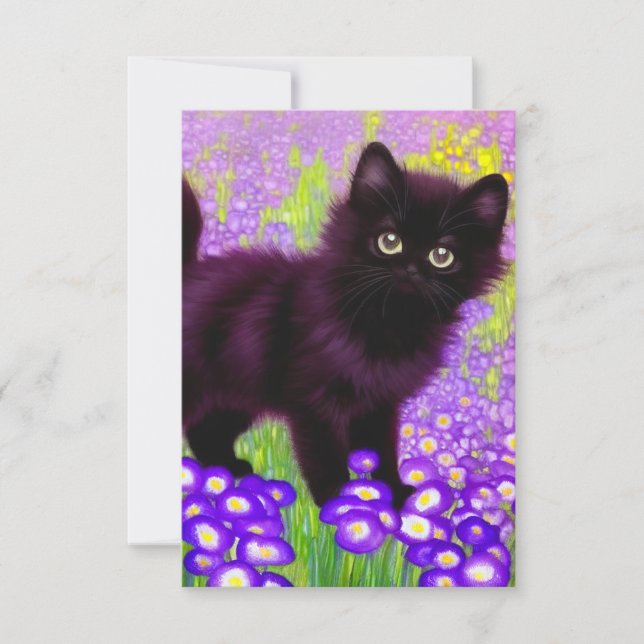 Cartão RSVP Gustav Klimt Black Kitten (Frente)