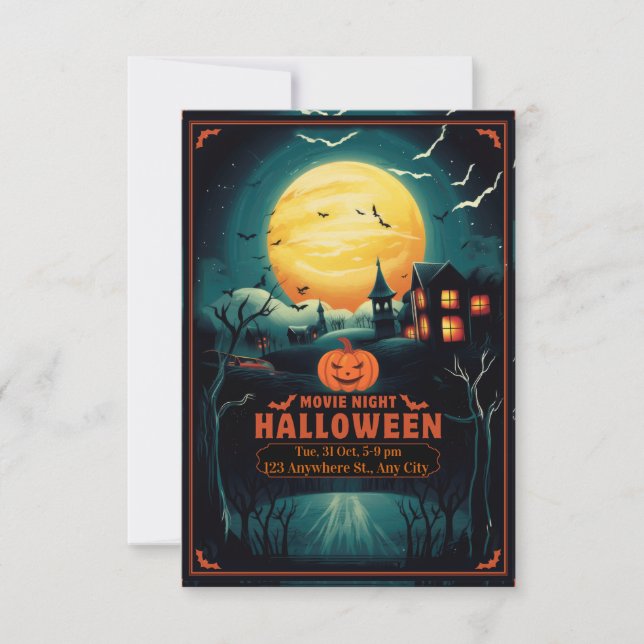 Cartão RSVP Halloween Movie Night Poster (Frente)