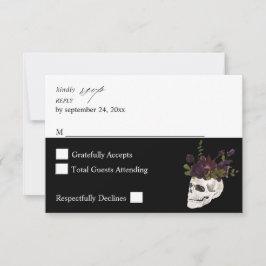 Cartão RSVP Halloween Roxo Floral & Caveira sem Opção de Refei