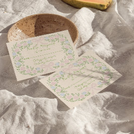 Cartão RSVP Hand Drawn Green Pink Bow Floral Wreath Wedding