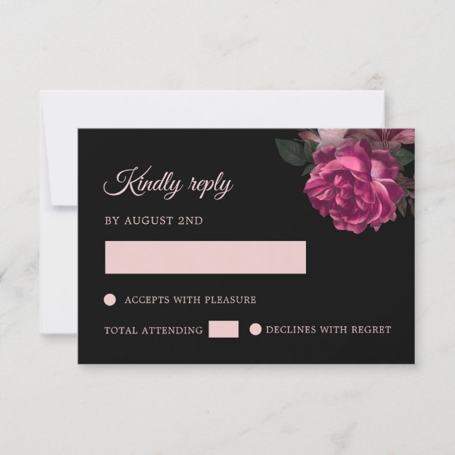 Cartão RSVP Hand Drawn Roses Black Floral (Frente)