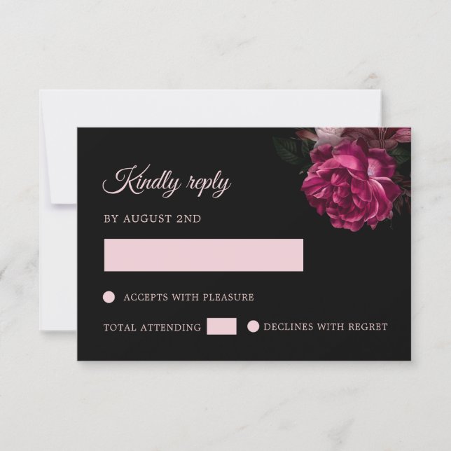 Cartão RSVP Hand Drawn Roses Black Floral (Frente)