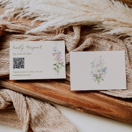Cartão RSVP Hand Drawn Written Floral Summer Wedding QR Code