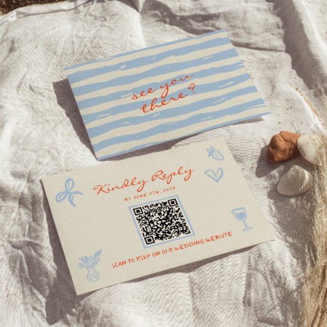 Cartão RSVP Hand Written Drawn Whimsical QR Code Wedding (Criador carregado)