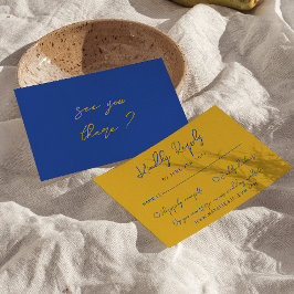 Cartão RSVP Hand Written Yellow Blue Italian Retro Wedding 