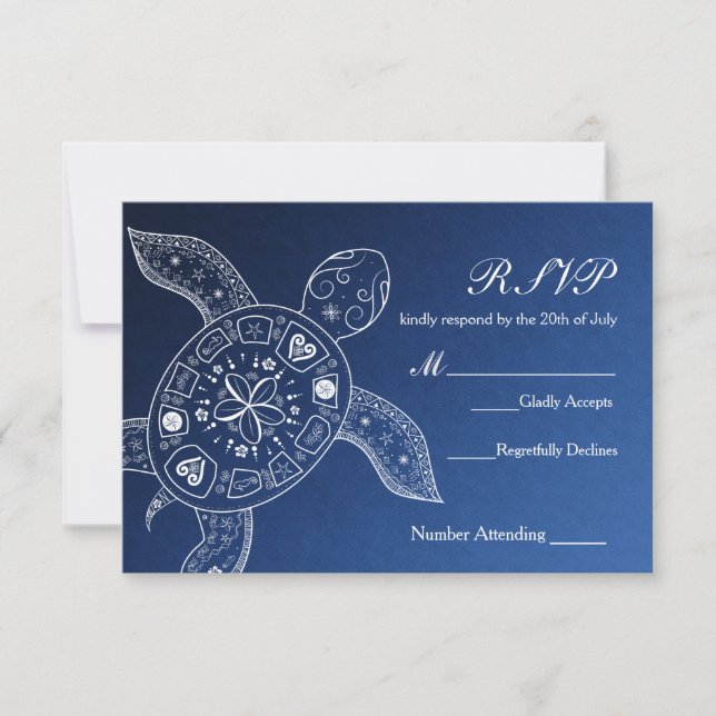 Cartão RSVP Hawaiian Sea Turtle White Blue Beach Casamento RSV (Frente)