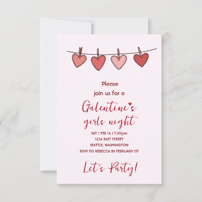 Cartão RSVP Hearts Galentines Love Pattern Party Invitation (Frente)
