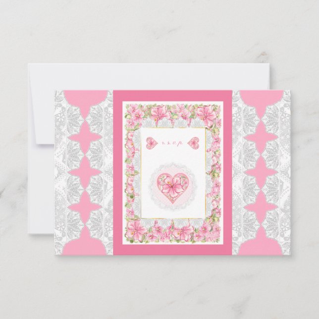 Cartão RSVP Hibiscus & Lace PINK (Frente)