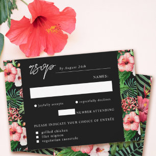 Cartão RSVP Hibiscus Tropical Watercolor Medium Choice Negro