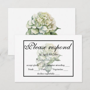 Cartão RSVP Hídrangas florais de cor branca esverdeada Elegant