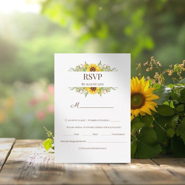 Cartão RSVP Horário romântico do casamento dos Sunflower (Criador carregado)