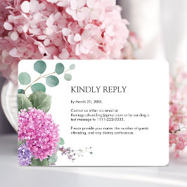 Cartão RSVP Hortênsia Rosa Flores Aquarela Casamento Elegante