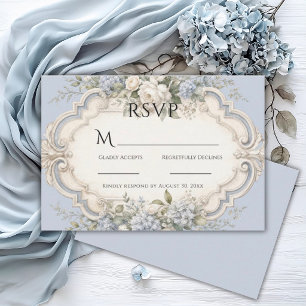Cartão RSVP Hortênsias Azuis Casamento Elegante Vintage