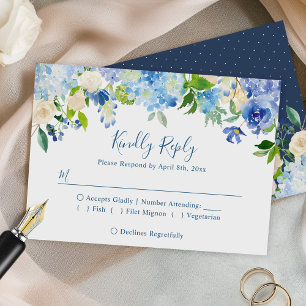 Cartão RSVP Hortênsias Azuis Elegantes Casamento Floral