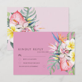 Cartão RSVP Hot Pink Tropical Floral Botanical Wedding