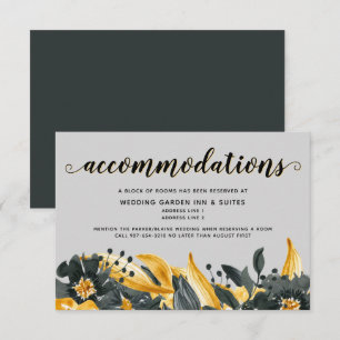 Cartão RSVP Hotel de Casamento Elegante Moderno Amarelo e Cinz