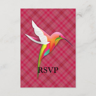 Cartão RSVP Hummingbird colorido com Xadrez vívida rosa