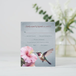 Cartão RSVP Hummingbird e Hibiscus VP de Casamento Azul