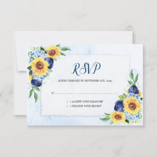 Cartão RSVP Hydrangea Blue Watercolor Casamento