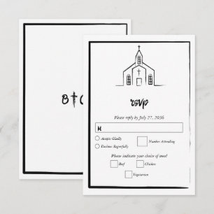 Cartão RSVP Igreja Desenhada à Mão Casamento Tradicional Capri