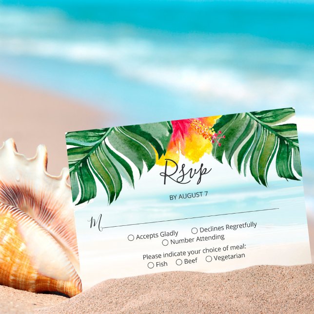 Cartão RSVP Ilha Breeze | Casamento com Aquarelas de Praia Tro (Criador carregado)
