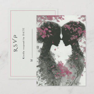 Cartão RSVP Ilustração a lápis desenhada à mão de duas noivas 