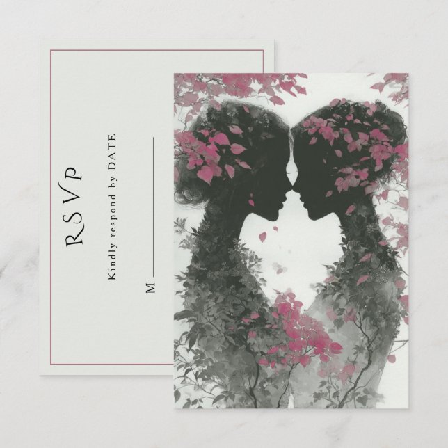 Cartão RSVP Ilustração a lápis desenhada à mão de duas noivas  (Frente/Verso)