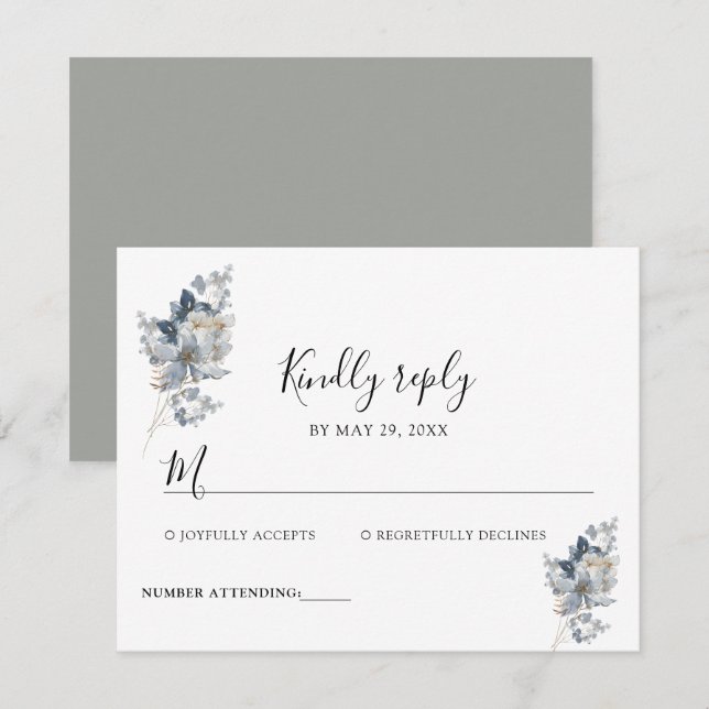 Cartão RSVP Ilustração de Arranjo Floral em Aquarela Rústica (Frente/Verso)