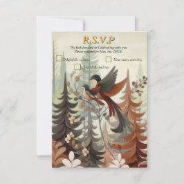 Cartão RSVP Ilustração de arte de aves simplistas do estilo mo