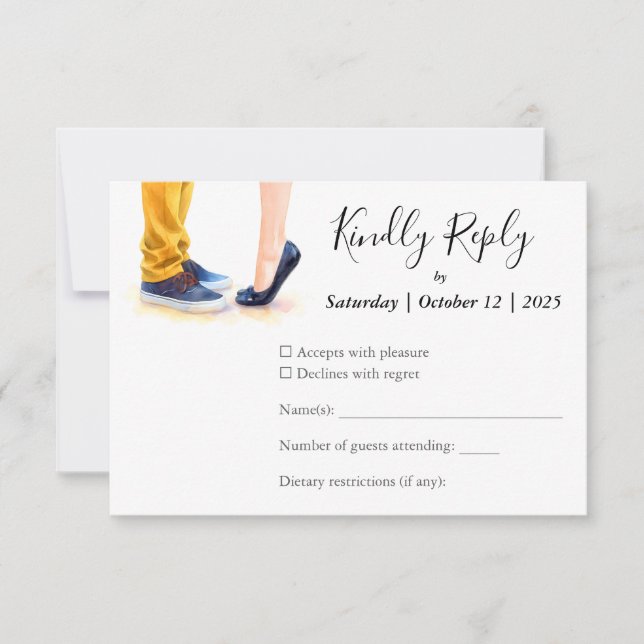 Cartão RSVP Ilustração de Casal de Script Moderno Casual Weddi (Frente)