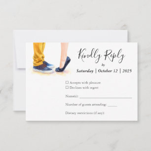 Cartão RSVP Ilustração de Casal de Script Moderno Casual Weddi