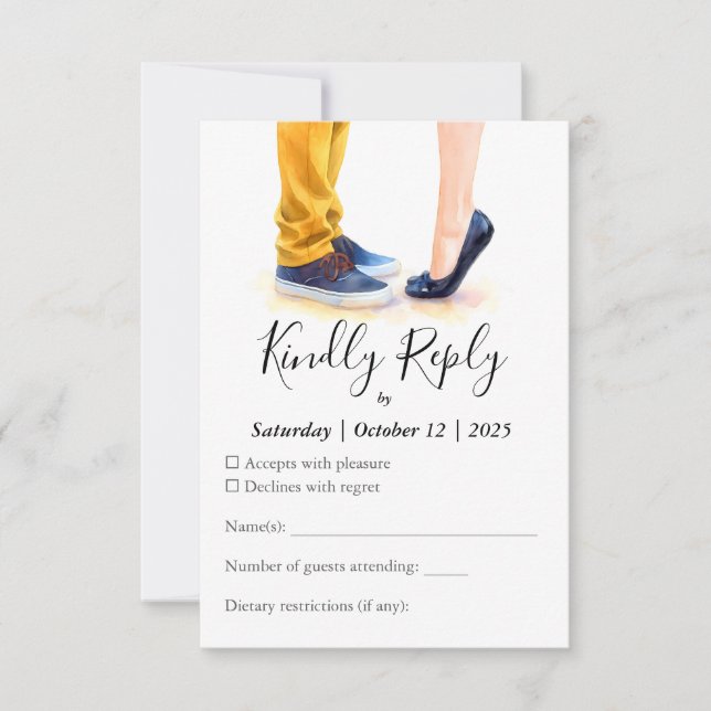 Cartão RSVP Ilustração de Casal de Script Moderno Casual Weddi (Frente)