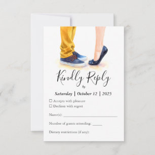 Cartão RSVP Ilustração de Casal de Script Moderno Casual Weddi