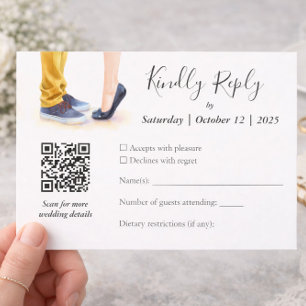 Cartão RSVP Ilustração de Casal de Script Moderno Casual Weddi