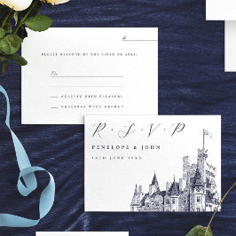 Cartão RSVP Ilustração de Casamento com Letra Elegante em Cast