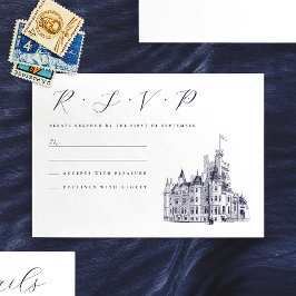 Cartão RSVP Ilustração de Casamento em Local de Castelo Vintag