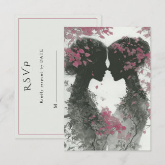 Cartão RSVP Ilustração de duas noivas desenhadas à mão a lápis