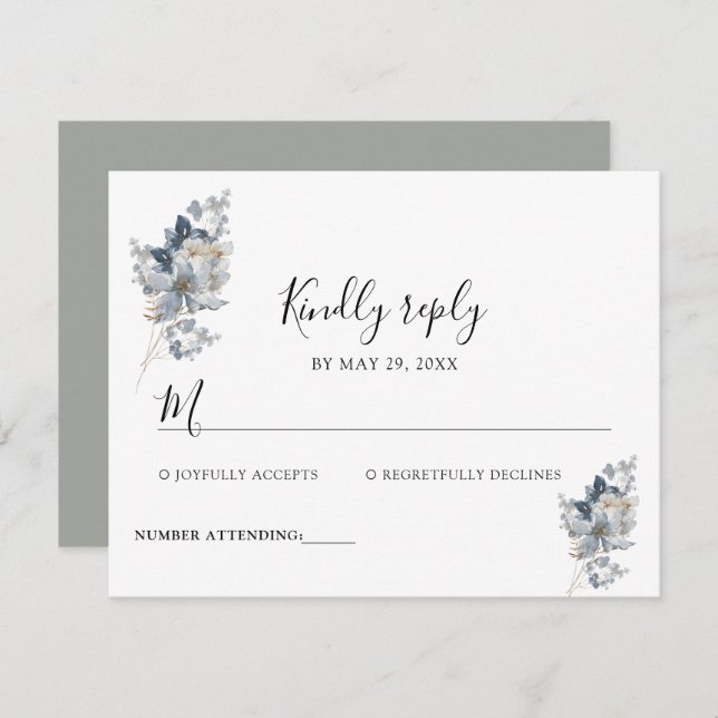 Cartão RSVP ilustração em aquarela rústica arranjo floral (Frente/Verso)