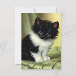 Cartão RSVP Ilustração Vintage Tuxedo Kitten
