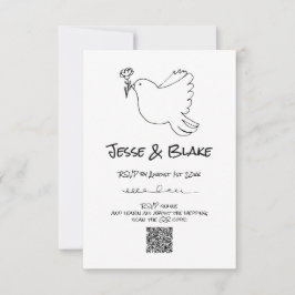 Cartão RSVP Ilustrações de Dodle Casadas em Preto e Branco