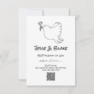 Cartão RSVP Ilustrações de Dodle Casadas em Preto e Branco
