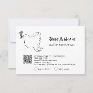 Cartão RSVP Ilustrações de Dodle Casadas em Preto e Branco