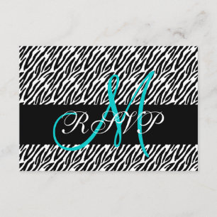 Cartão RSVP Impressão da zebra do monograma do Aqua que