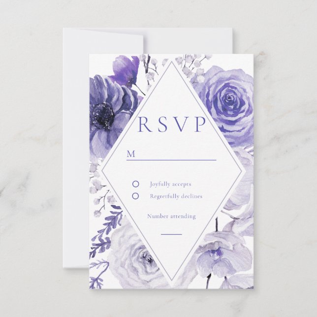 Cartão RSVP Indigo Floral Frame Wedding (Frente)