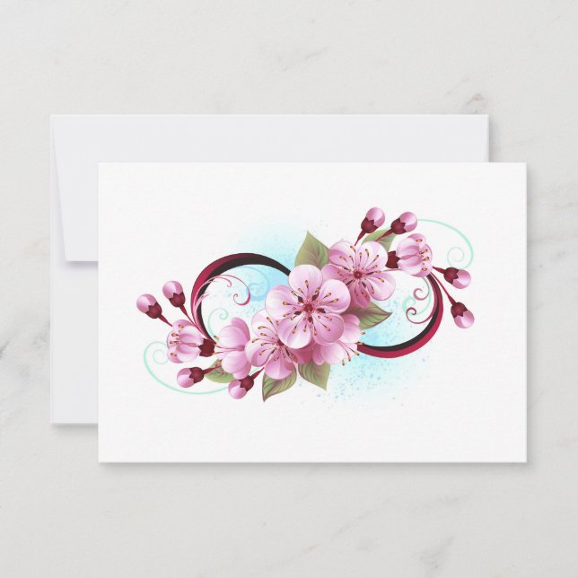 Cartão RSVP Infinidade com Flores de Flor Sakura (Frente)